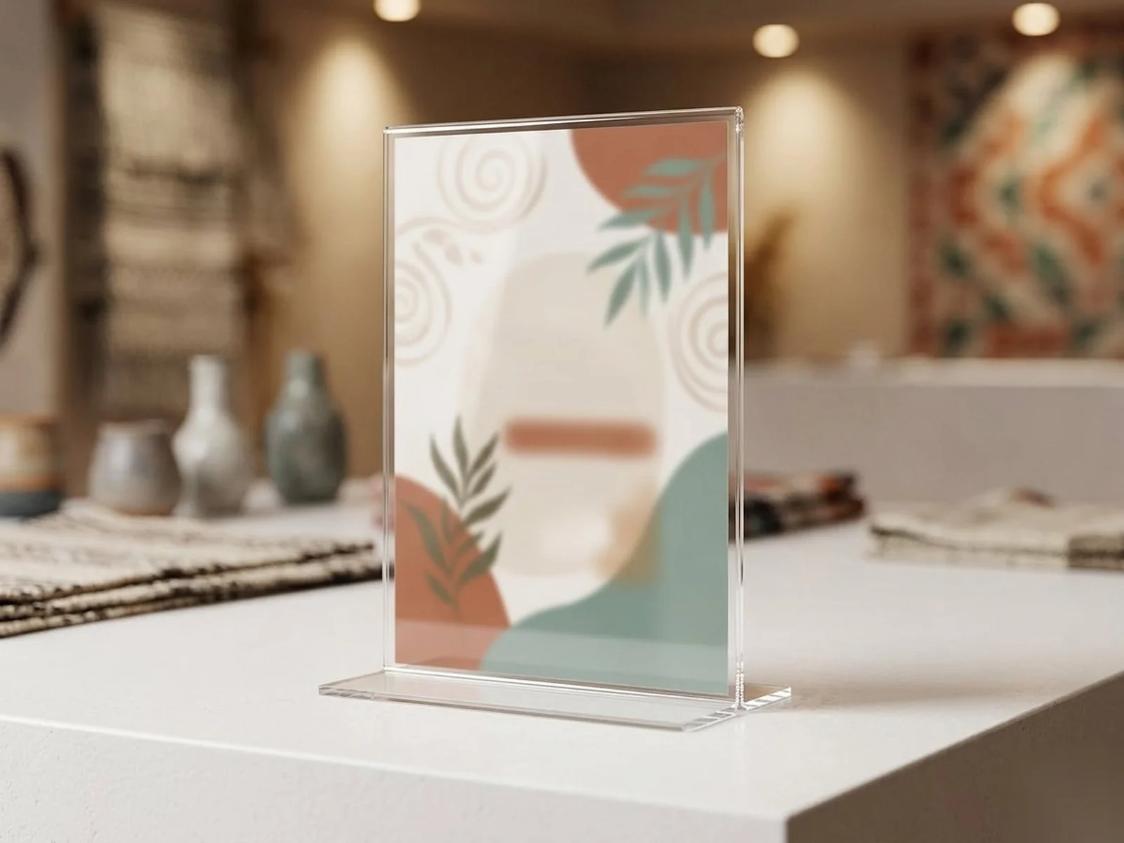 Porta menú de acrílico transparente para restaurante con logo grabado